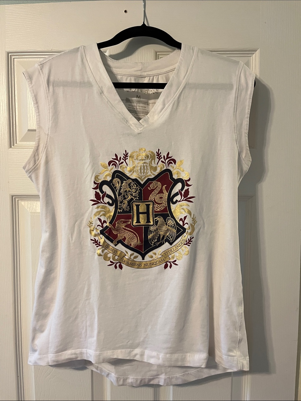 White V-Neck Hogwarts Graphic Tee